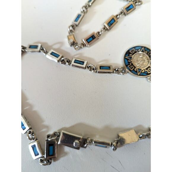 Vintage Taxco Mexico 925 Sterling Silver Necklace & Bracelet Set Sundial Design - Picture 5 of 16